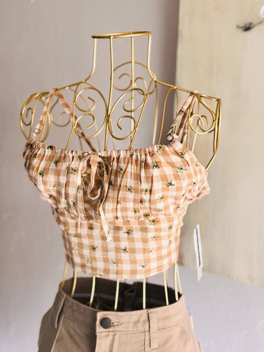 NWT BP Nordstrom Ivory Beige Picnic Check Crop Tank Top Size M - Picture 3 of 7